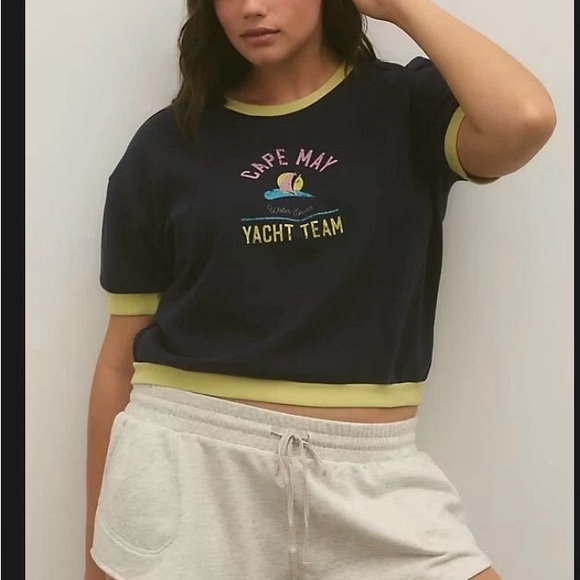 Anthropologie Navy and Yellow Crop Top - Picture 5 of 5